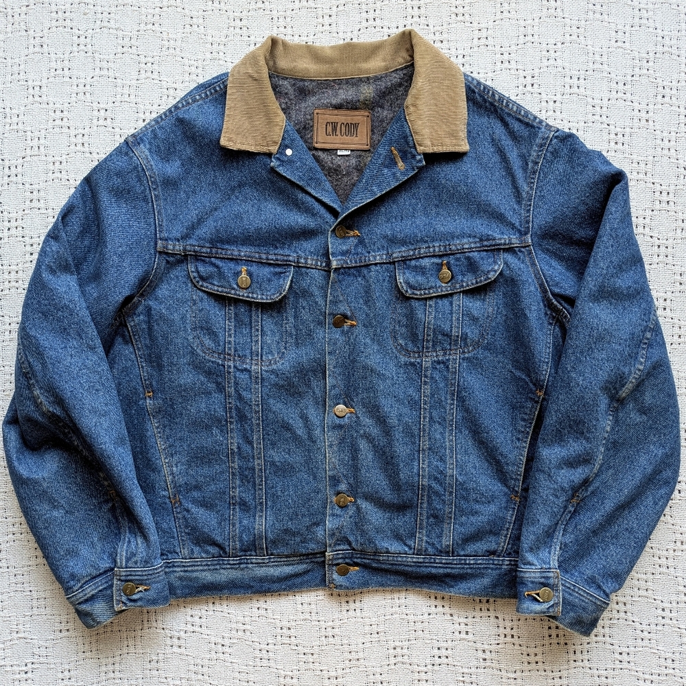 Rare Vintage C. W. CODY Denim Trucker Jacket Blanket Lining Men's XL